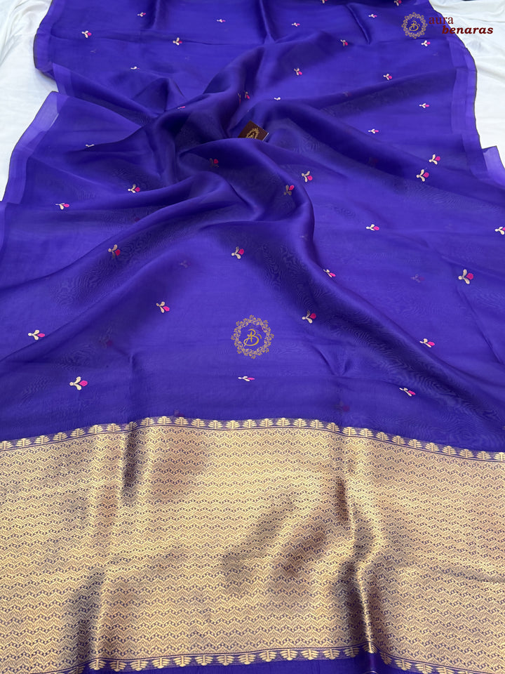 Purple Banarasi Handloom Kora Silk Saree - Aura Benaras