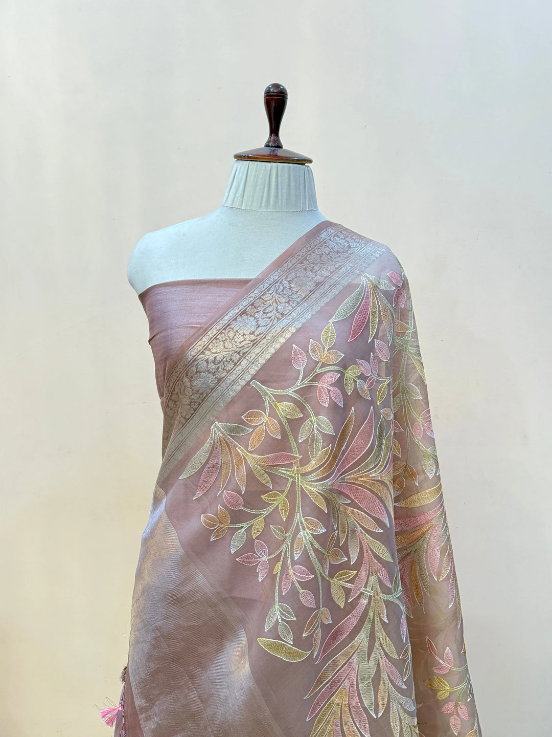 Beige Kora Silk Saree with Digital Print & Chiniya Blouse