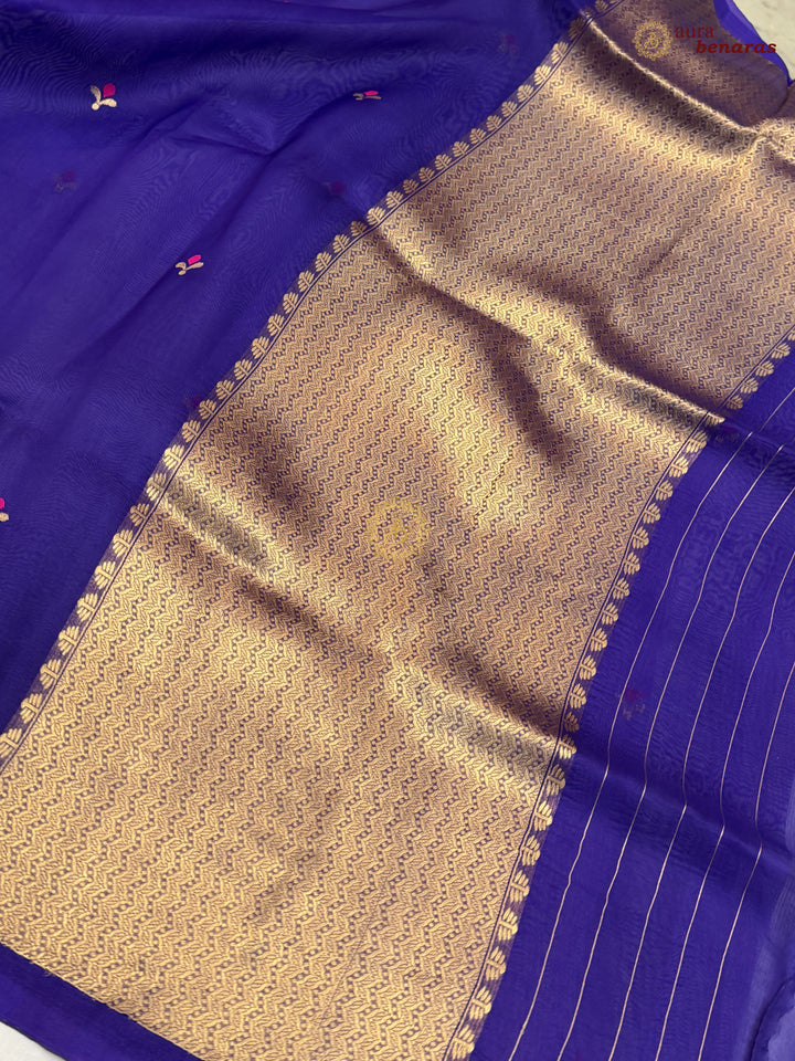 Purple Banarasi Handloom Kora Silk Saree - Aura Benaras