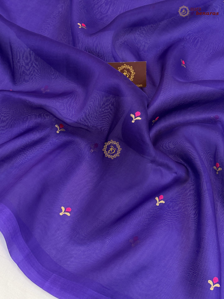 Purple Banarasi Handloom Kora Silk Saree - Aura Benaras