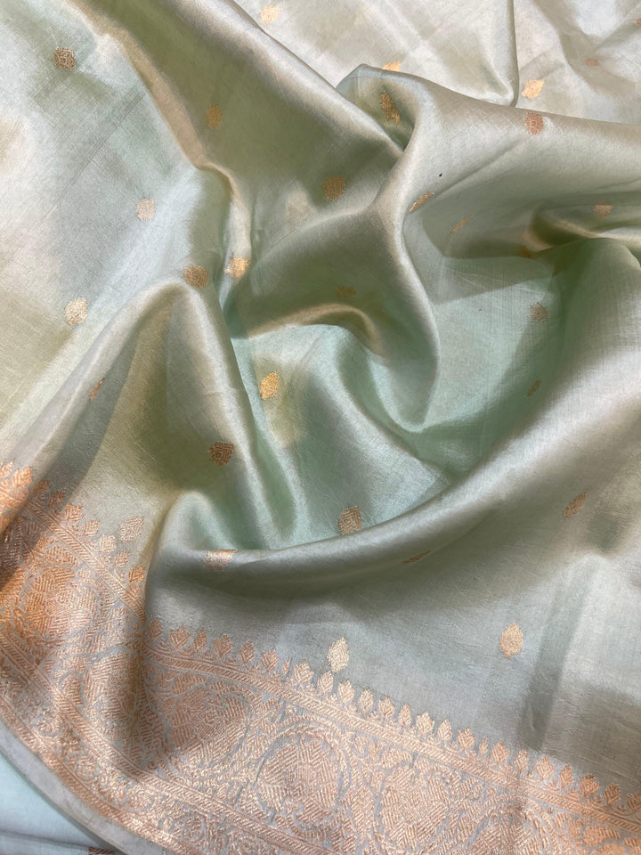 Pista Green Pure Banarasi Handloom Silk Saree - Aura Benaras