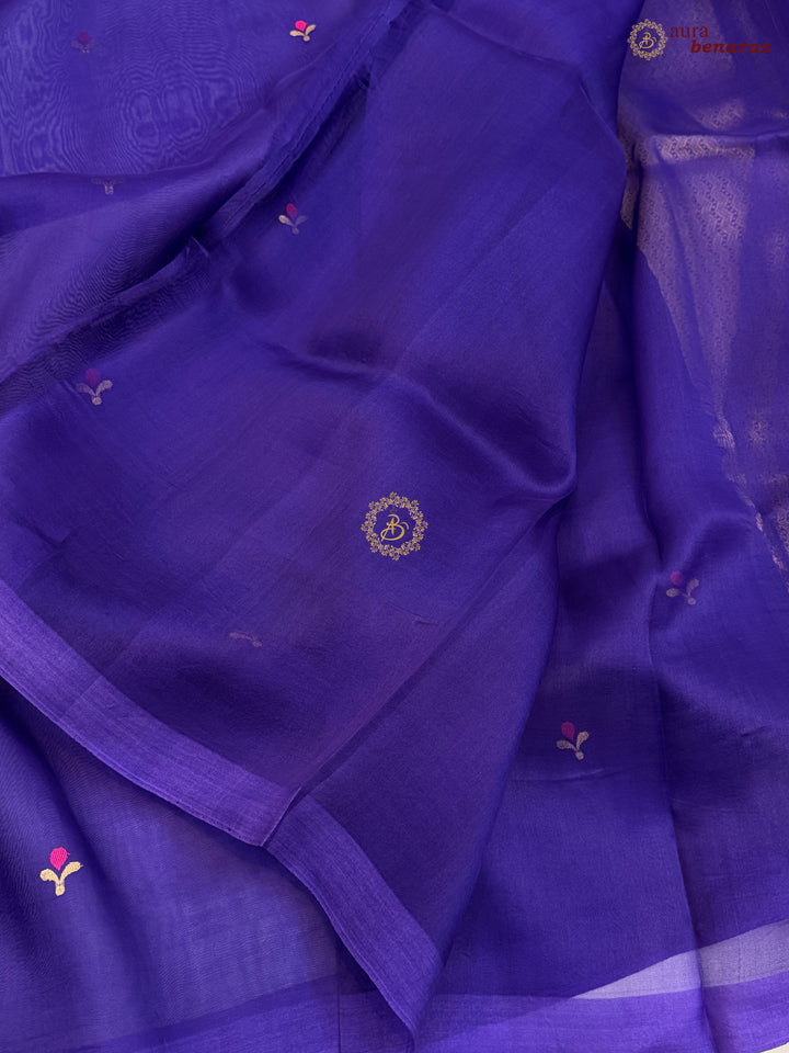 Purple Banarasi Handloom Kora Silk Saree - Aura Benaras