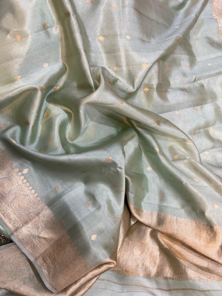 Pista Green Pure Banarasi Handloom Silk Saree - Aura Benaras