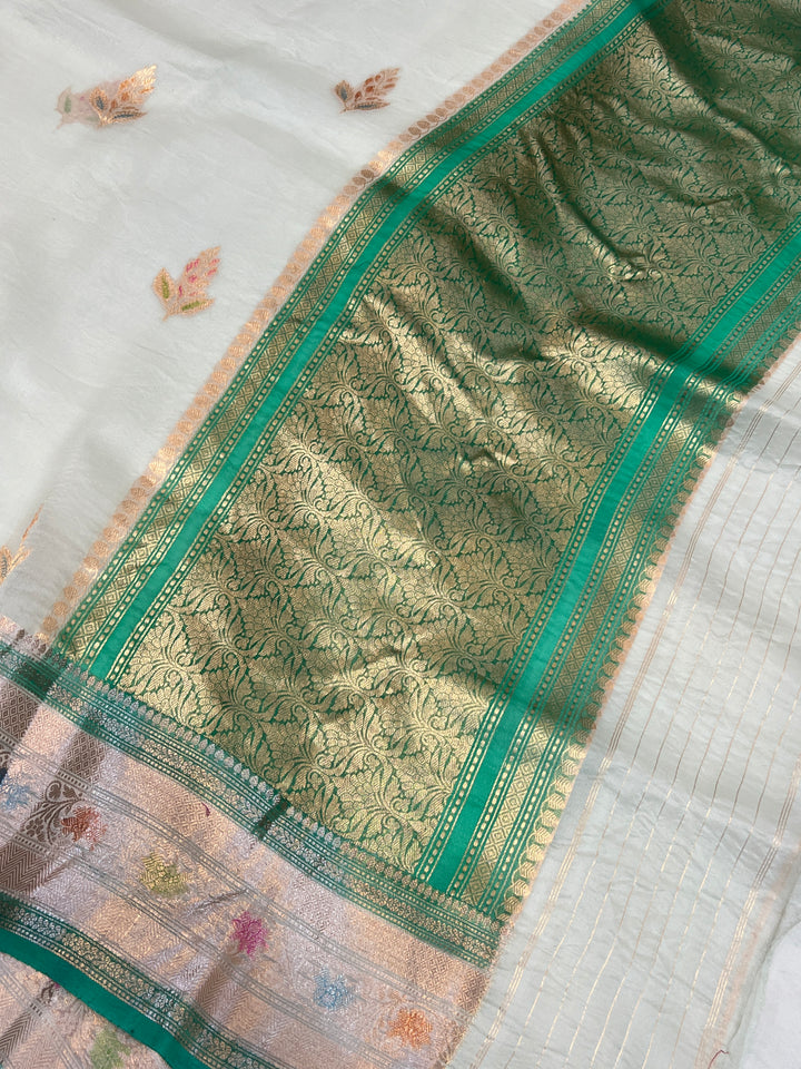 Pani Pista Green Pure Kora Silk Handloom Banarasi Saree
