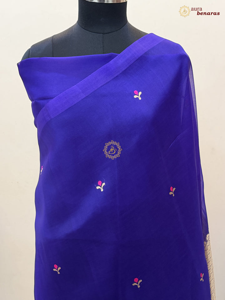 Purple Banarasi Handloom Kora Silk Saree - Aura Benaras