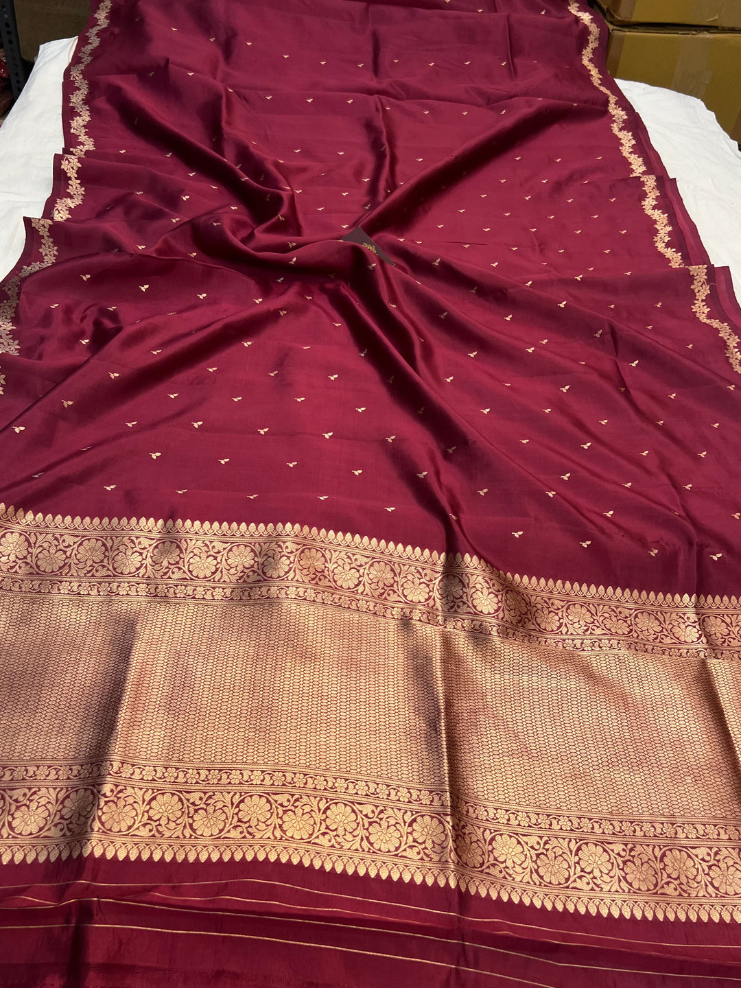Maroon Banarasi Silk Saree | Kadhwa & Designer Border