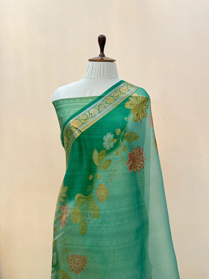 Pure Banarasi Kora Silk Saree with Digital Print & Chiniya Blouse