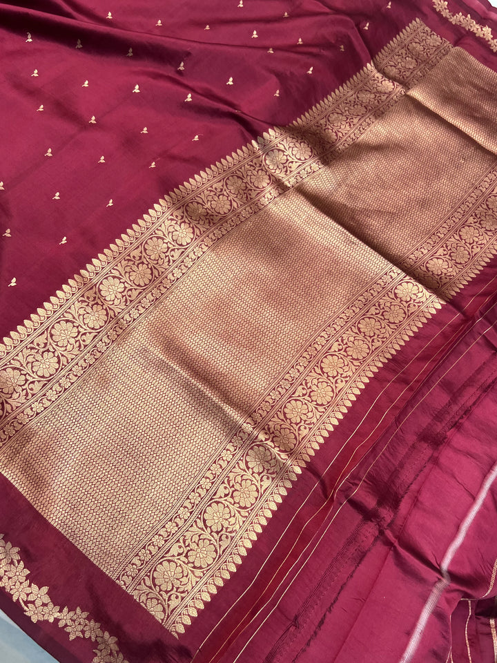 Maroon Banarasi Silk Saree | Kadhwa & Designer Border