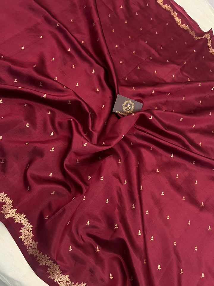 Maroon Banarasi Silk Saree | Kadhwa & Designer Border