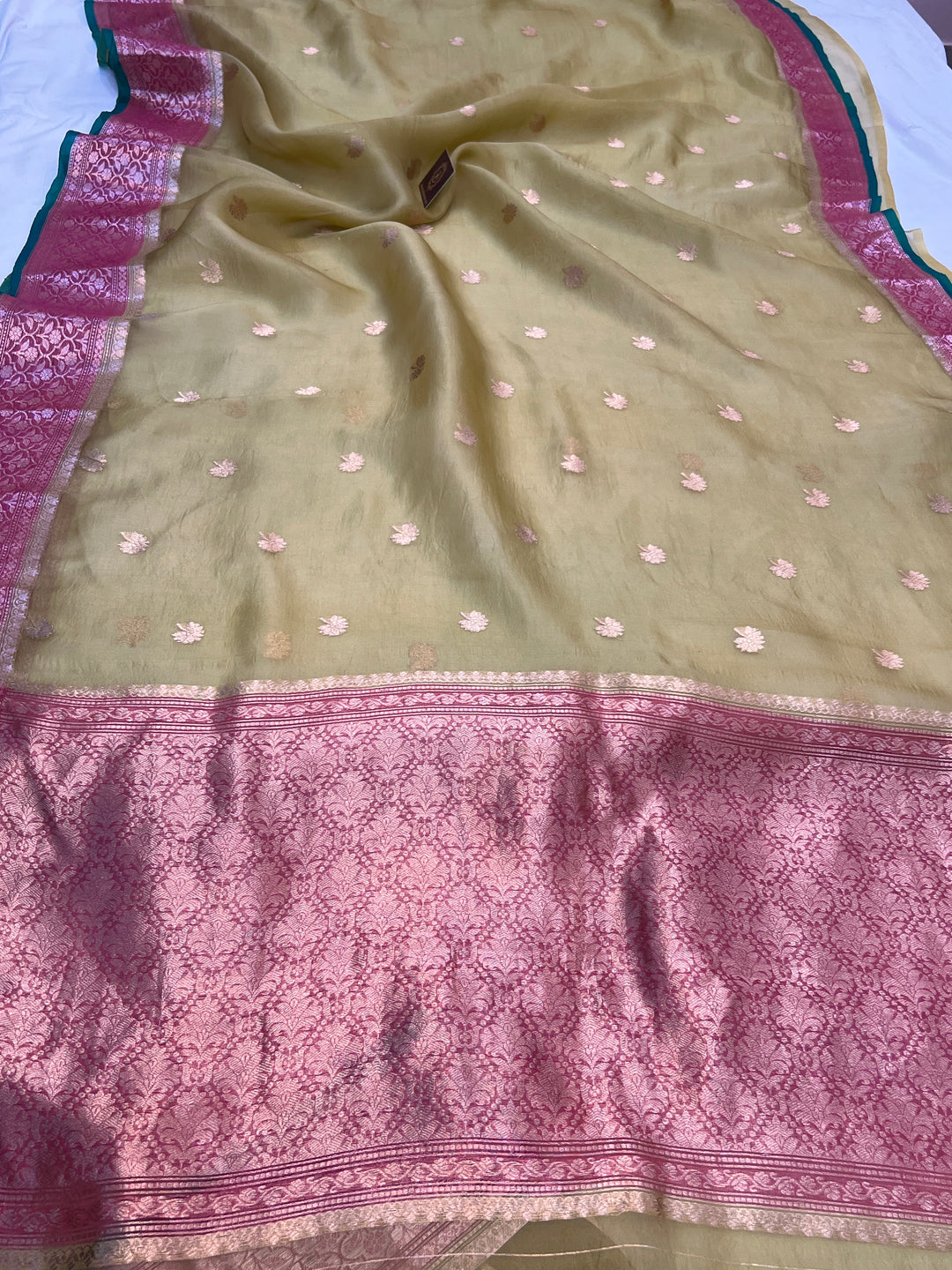Olive Banarasi Handloom Kora Silk Saree