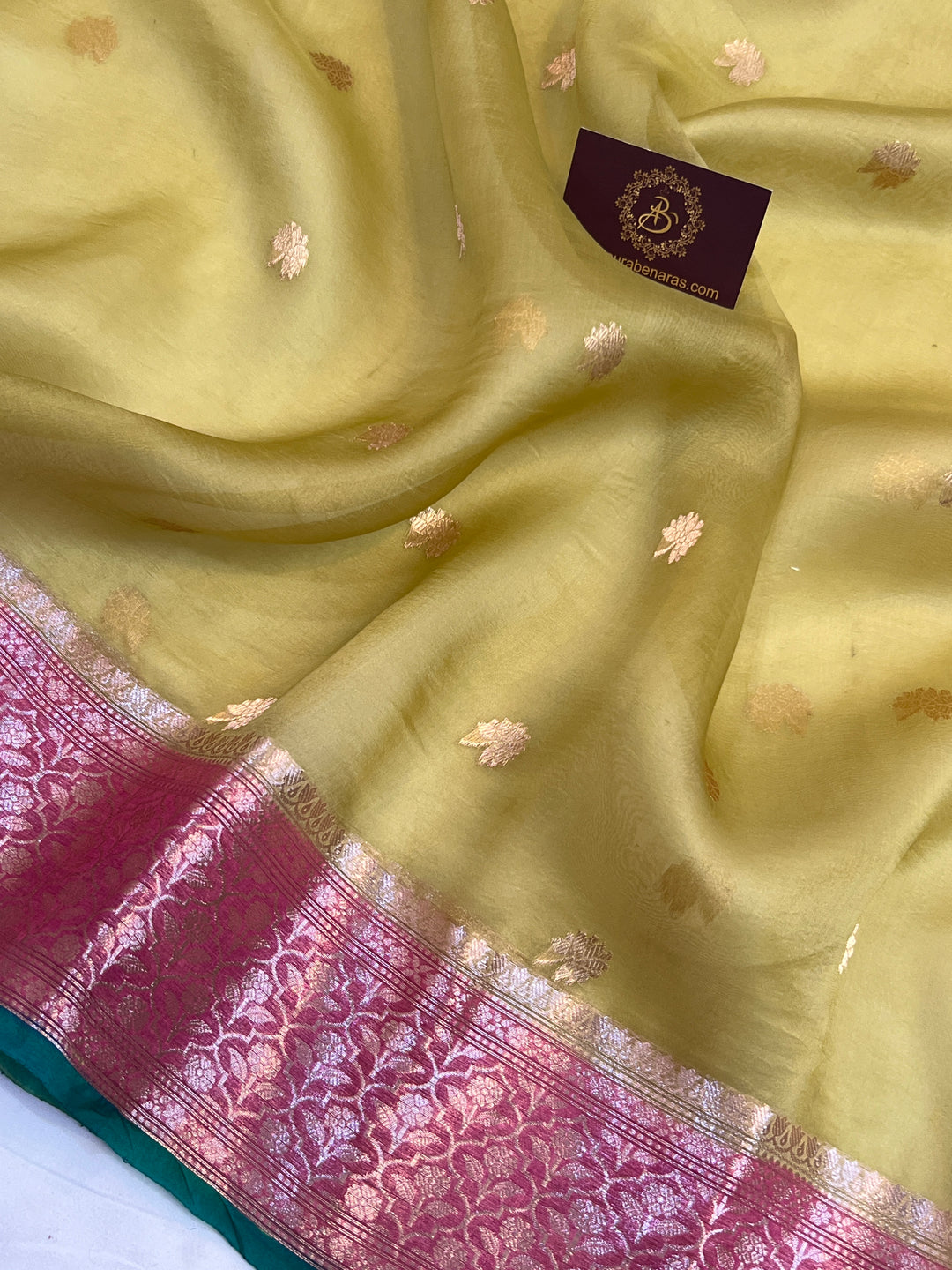 Olive Banarasi Handloom Kora Silk Saree