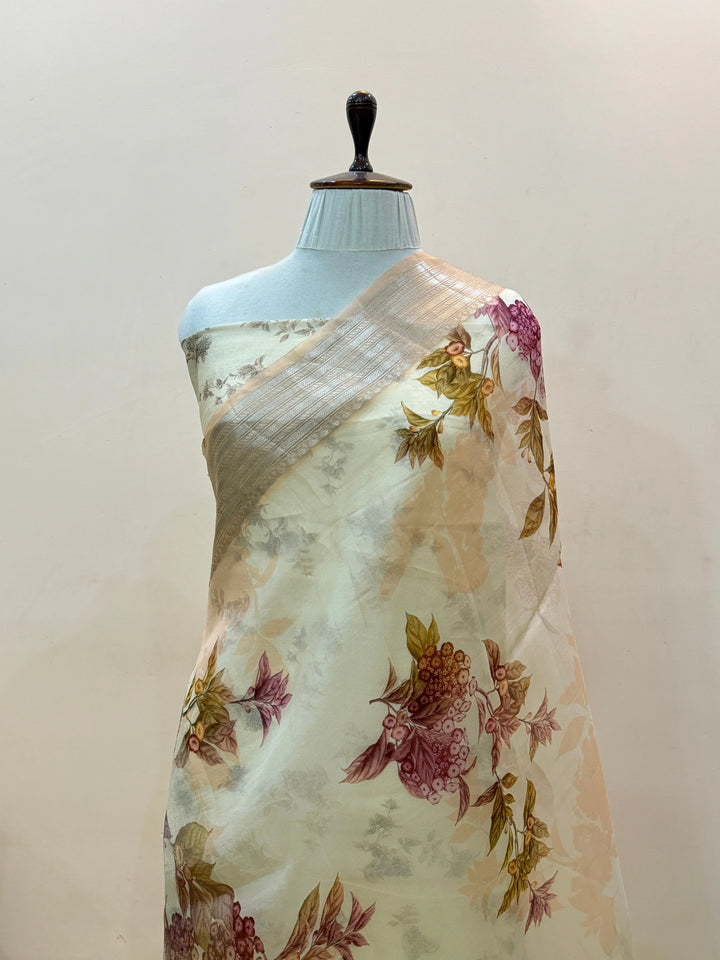 Pure Banarasi Kora Silk Saree with Digital Print & Chiniya Blouse