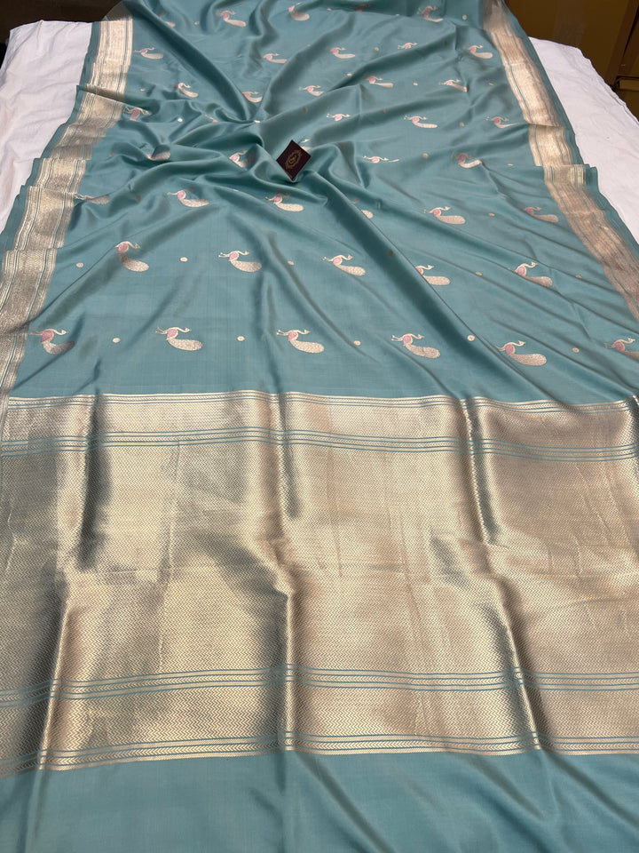 Sage Grey Pure Banarasi Handloom Katan Silk Saree