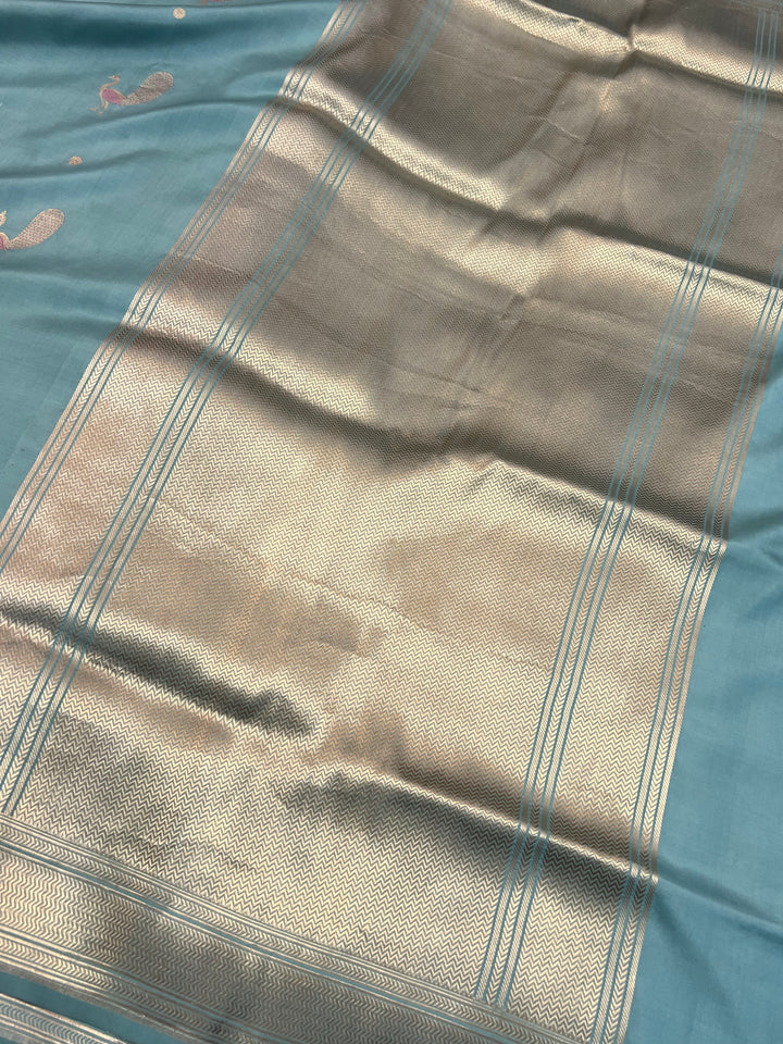 Sage Grey Pure Banarasi Handloom Katan Silk Saree