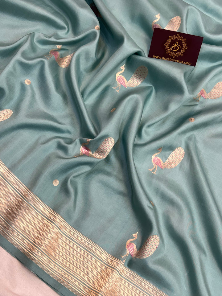 Sage Grey Pure Banarasi Handloom Katan Silk Saree