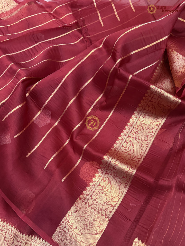 Maroon Pure Kora Silk Banarasi Saree AuraBenaras