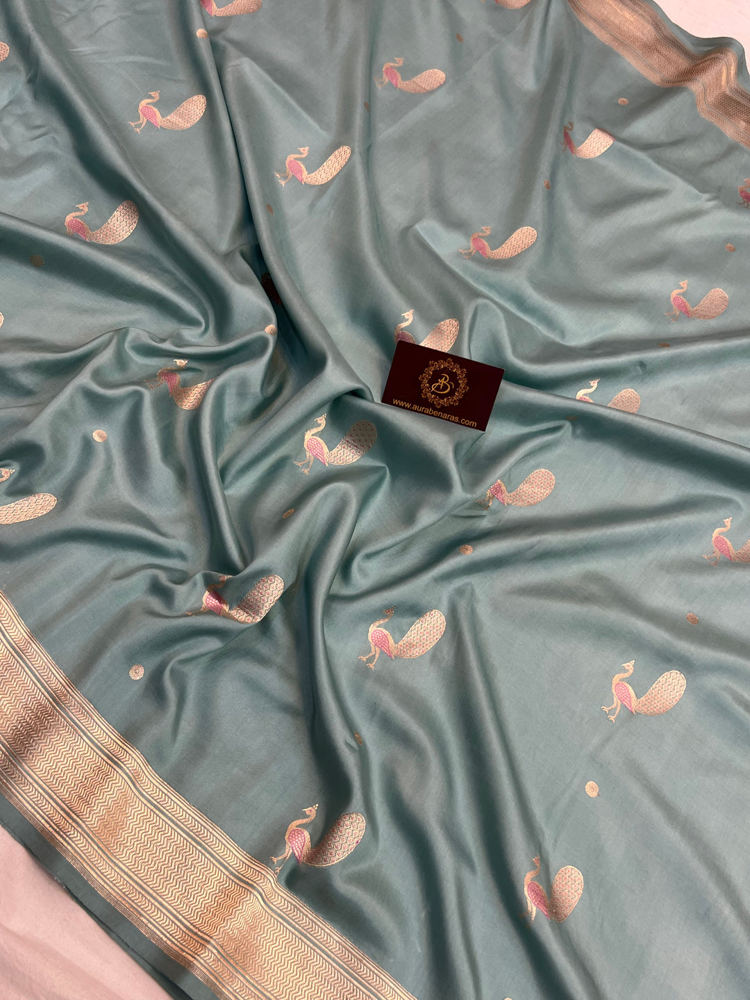 Sage Grey Pure Banarasi Handloom Katan Silk Saree