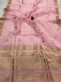 Pani Pink Banarasi Handloom Kora Silk Saree