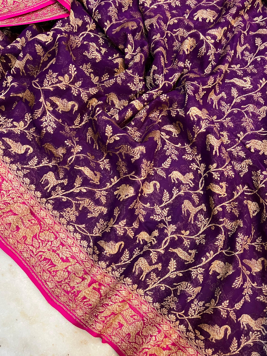 Purple Banarasi Khaddi Georgette Saree - Aura Benaras