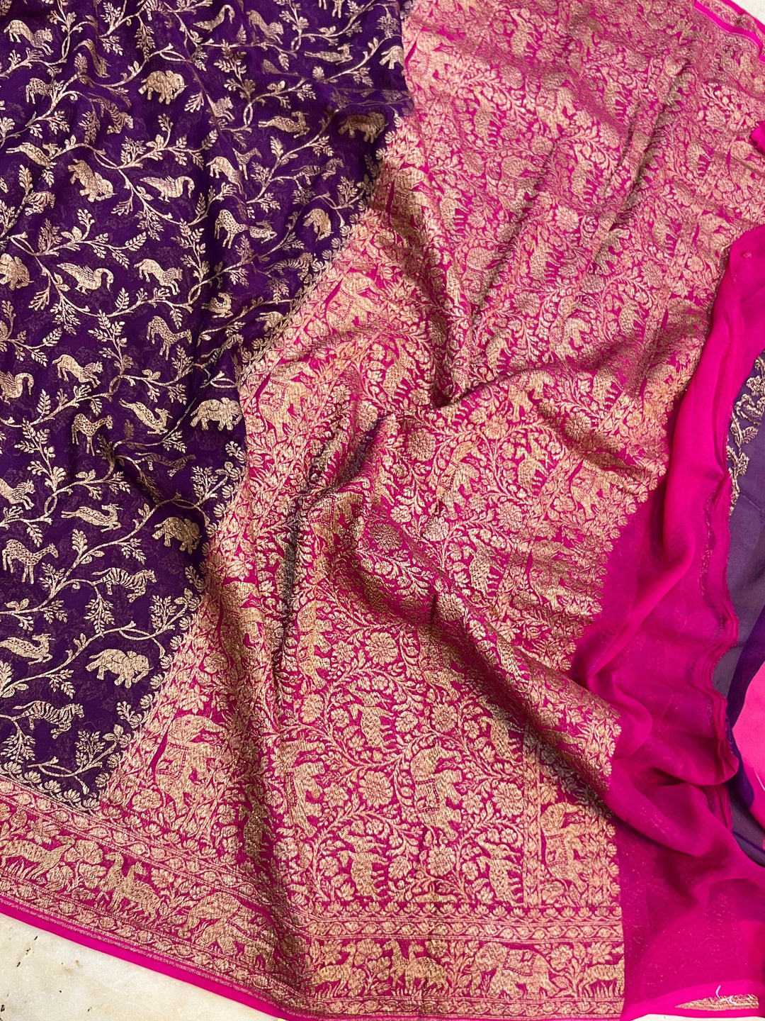 Purple Banarasi Khaddi Georgette Saree - Aura Benaras