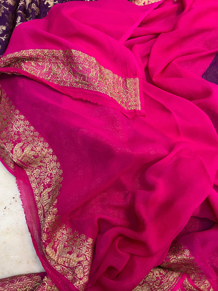 Purple Banarasi Khaddi Georgette Saree - Aura Benaras