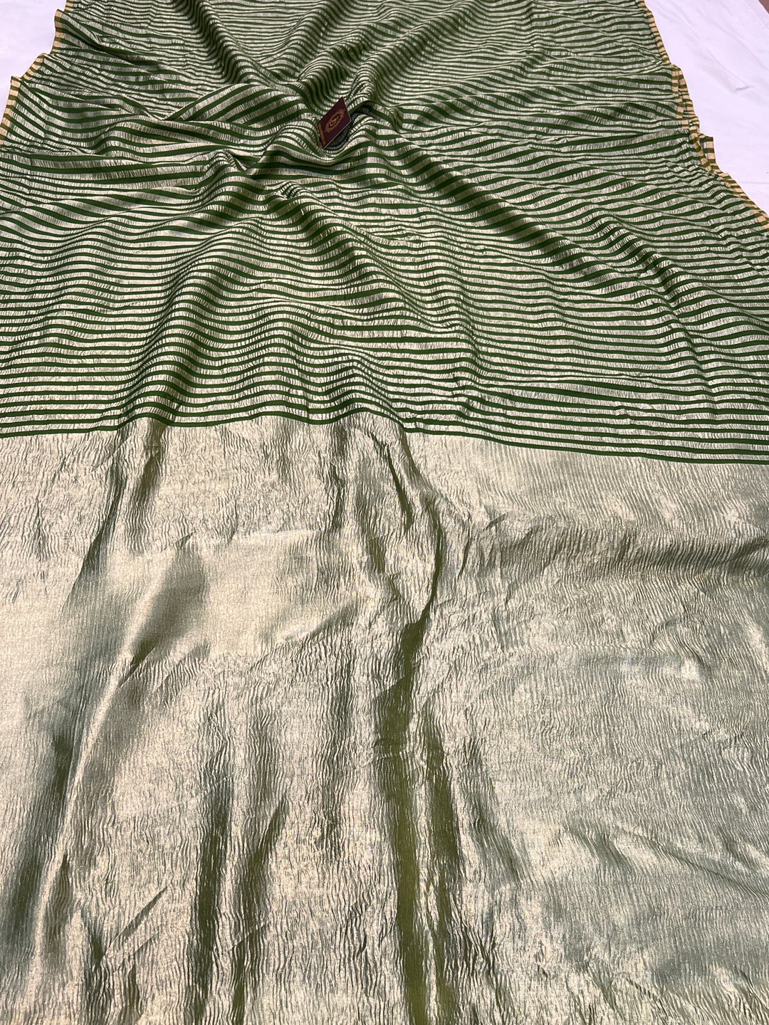 Mehndi Green Moonga Silk Handloom Banarasi Saree
