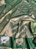 Bottle Green Pure Banarasi Handloom Silk Saree - Aura Benaras