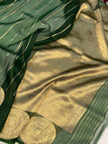 Yellow Green Shaded Banarasi Handloom Kora Silk Saree - Aura Benaras