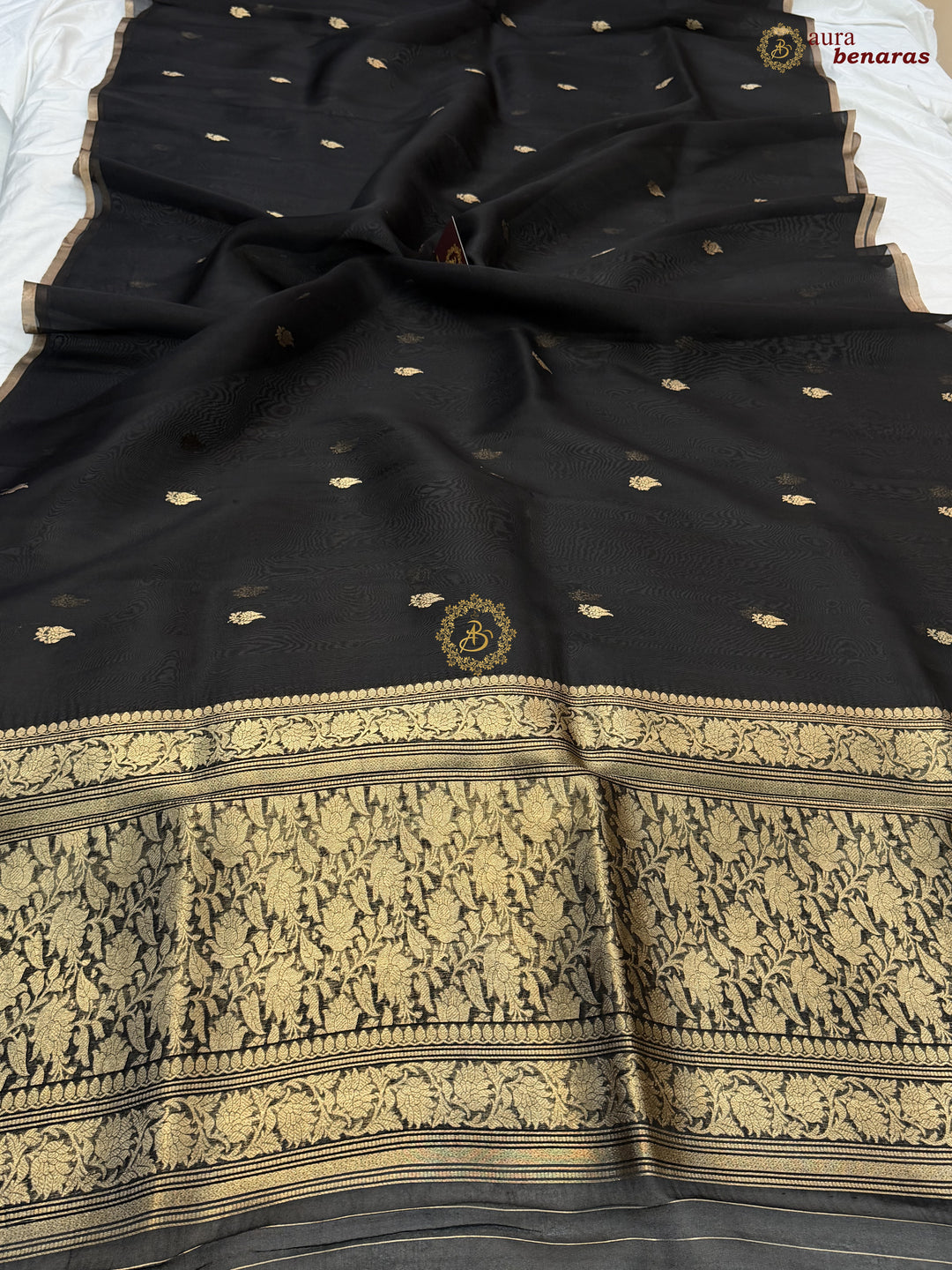 Black Kora Silk Banarasi Saree – Kadhwa Butis in Zari