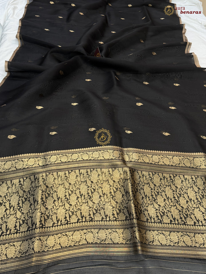 Black Kora Silk Banarasi Saree – Kadhwa Butis in Zari