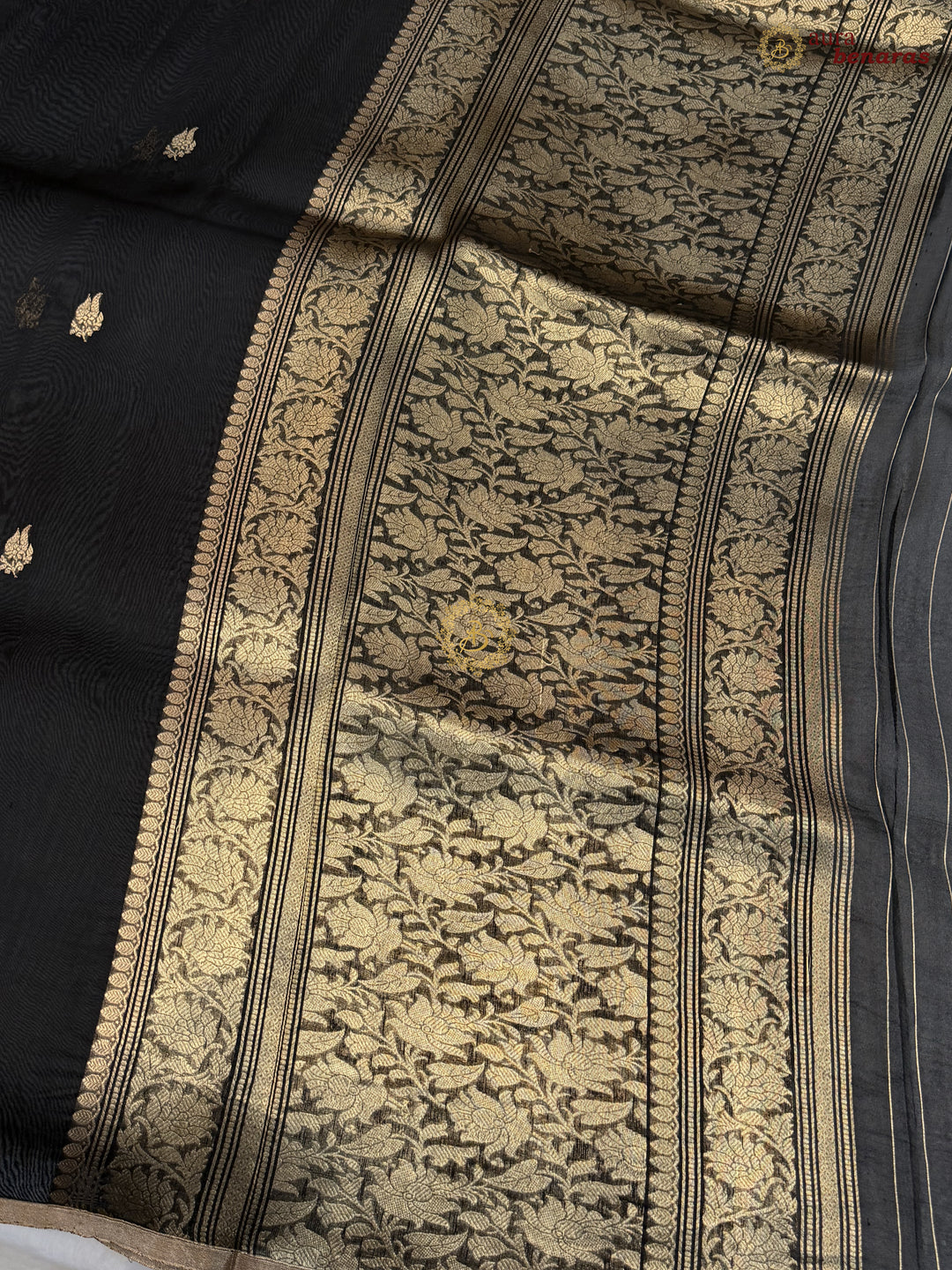 Black Kora Silk Banarasi Saree – Kadhwa Butis in Zari