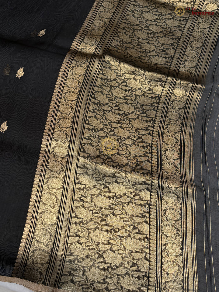 Black Kora Silk Banarasi Saree – Kadhwa Butis in Zari