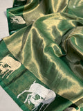 Bottle Green Pure Banarasi Handloom Silk Saree - Aura Benaras