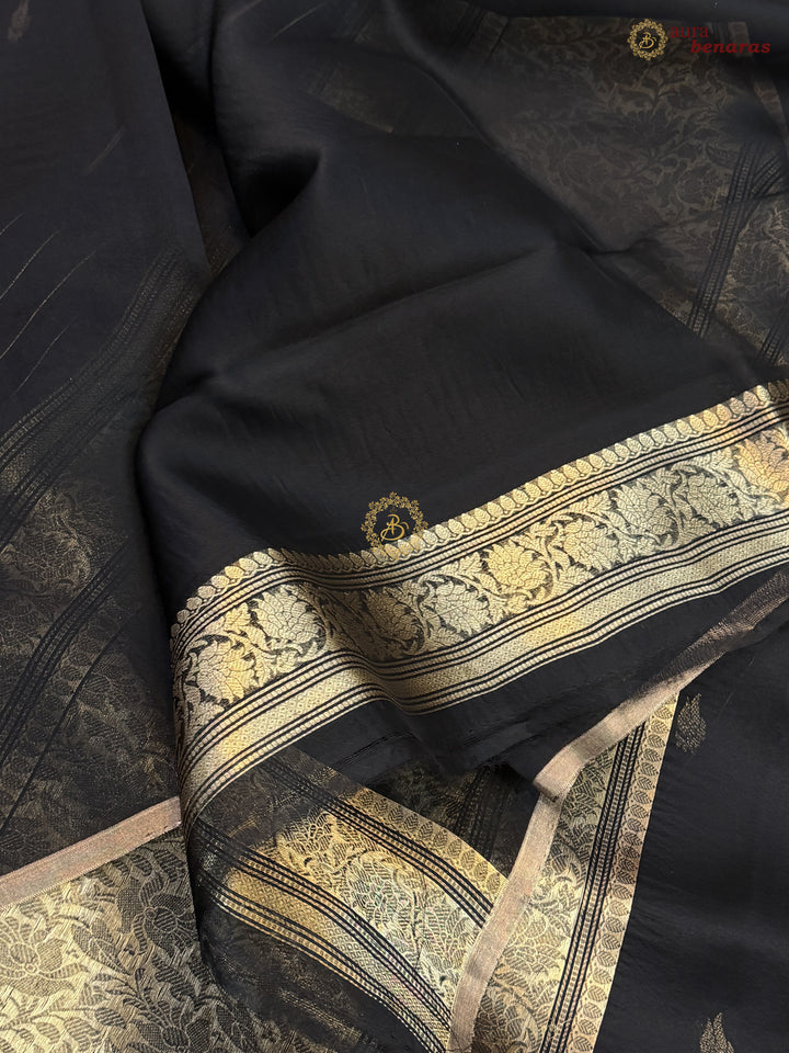 Black Kora Silk Banarasi Saree – Kadhwa Butis in Zari