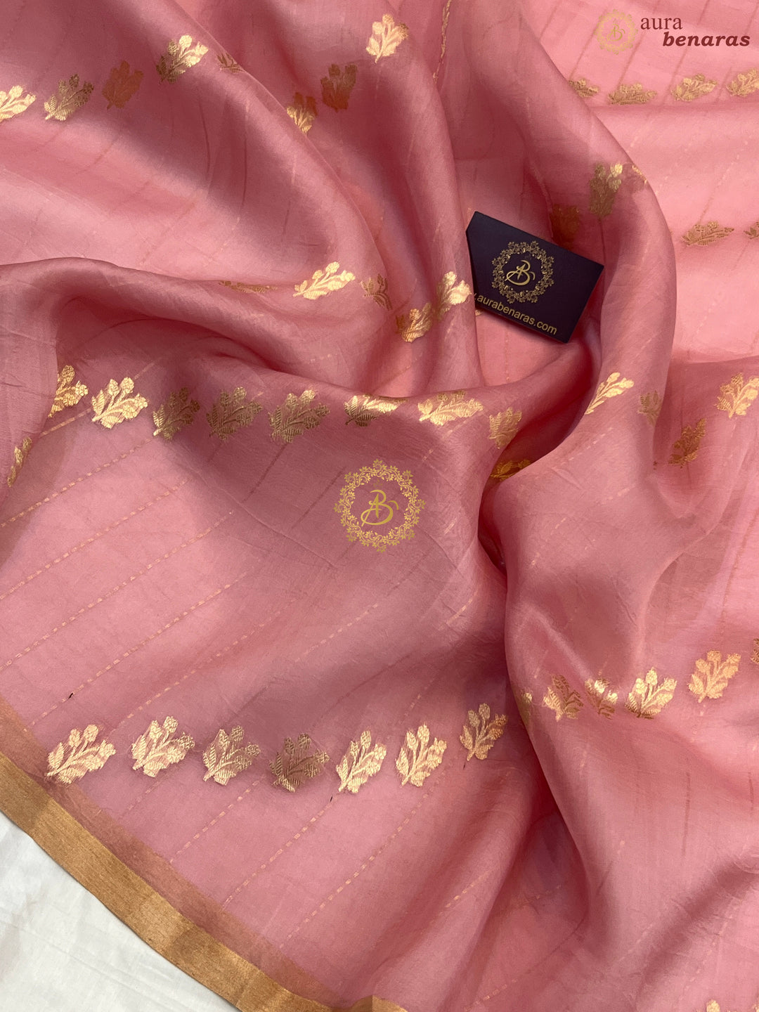 Onion Pink Pure Banarasi Handloom Kora Silk Saree