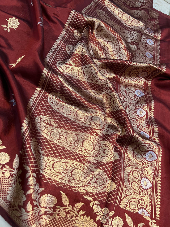 Maroon Pure Banarasi Handloom Silk Saree - Aura Benaras