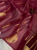 Onion - Garnet Shaded Banarasi Handloom Kora Silk Saree - Aura Benaras
