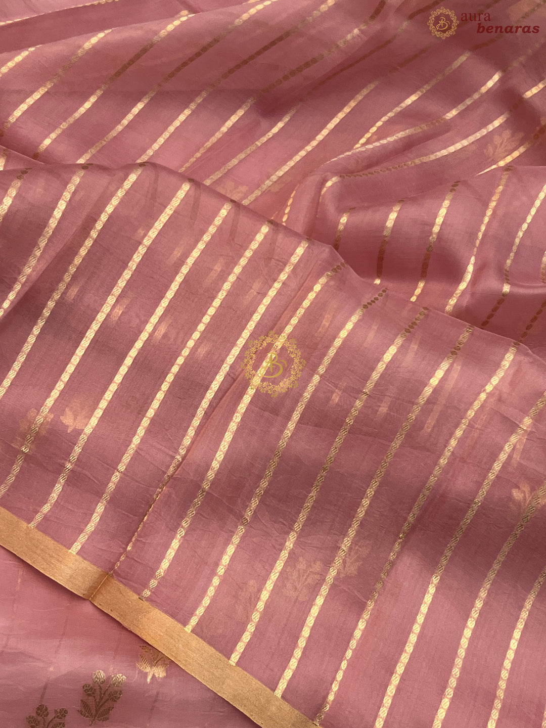 Onion Pink Pure Banarasi Handloom Kora Silk Saree