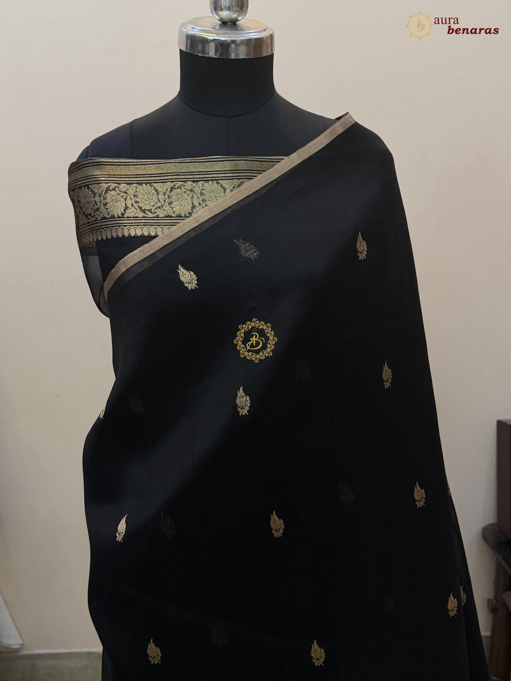 Black Kora Silk Banarasi Saree – Kadhwa Butis in Zari