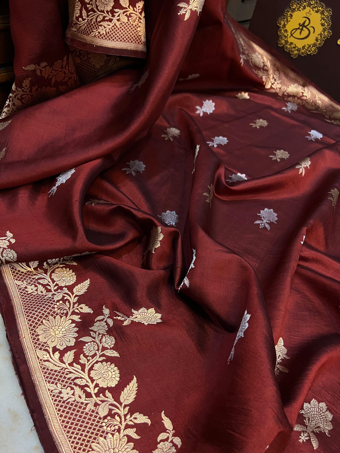 Maroon Pure Banarasi Handloom Silk Saree - Aura Benaras