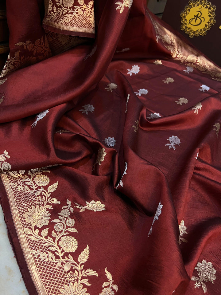 Maroon Pure Banarasi Handloom Silk Saree - Aura Benaras