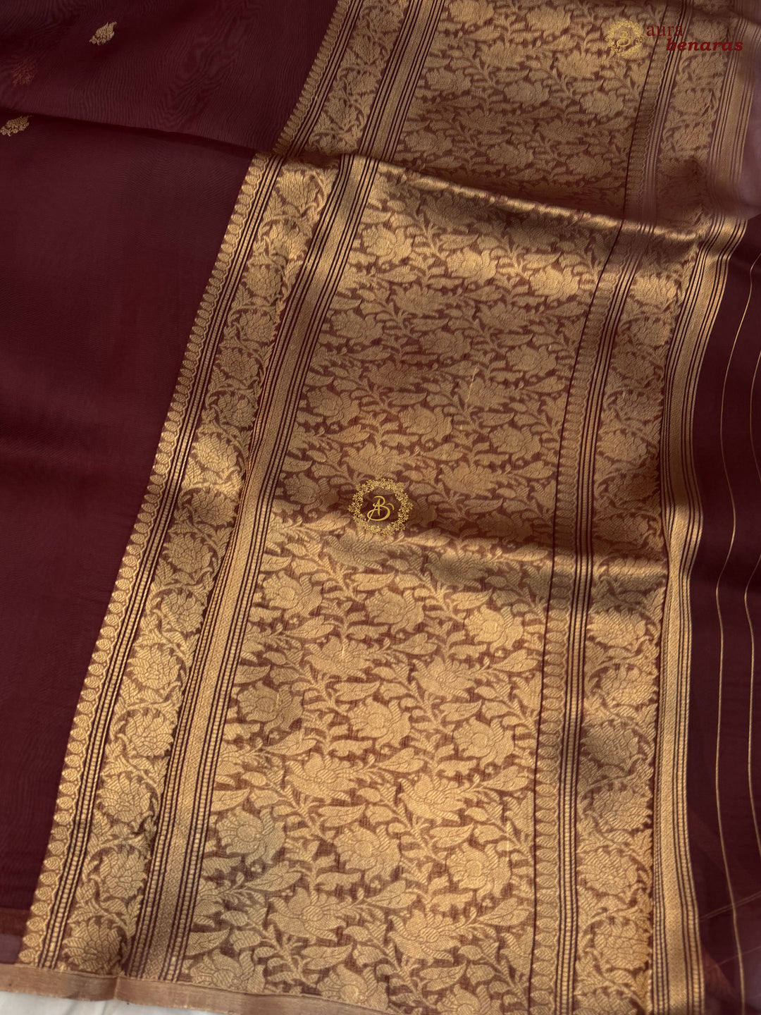 Maroon Kora Silk Banarasi Saree – Kadhwa Butis in Zari