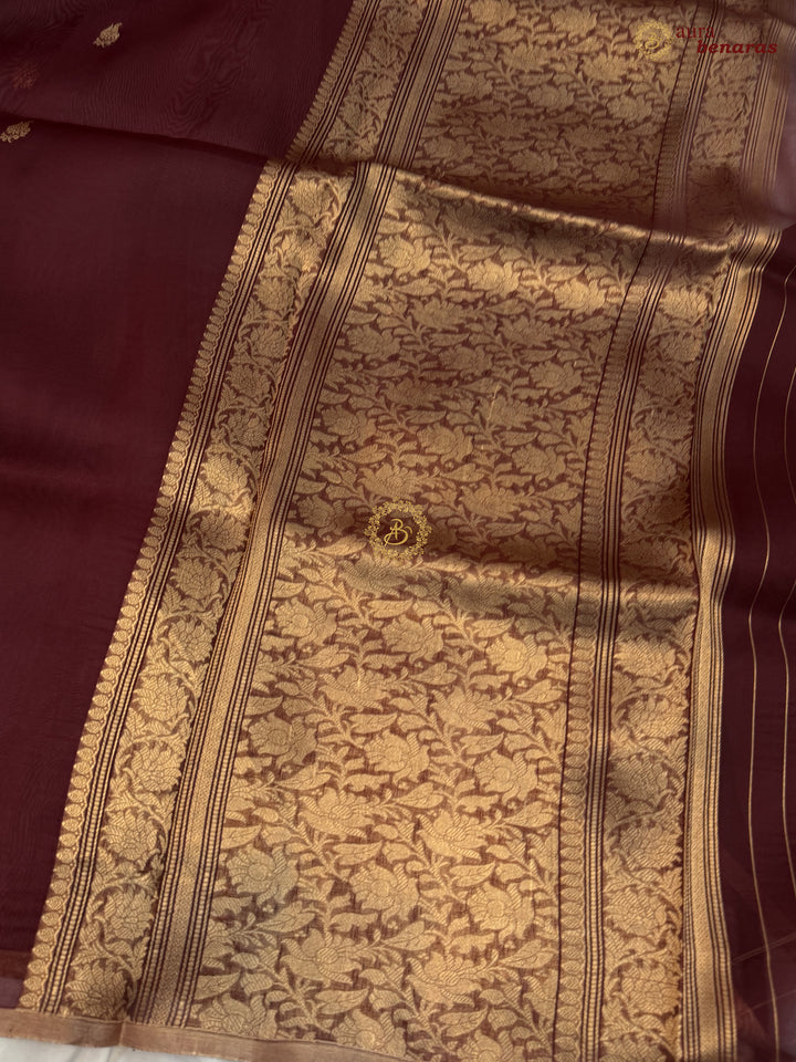 Maroon Kora Silk Banarasi Saree – Kadhwa Butis in Zari