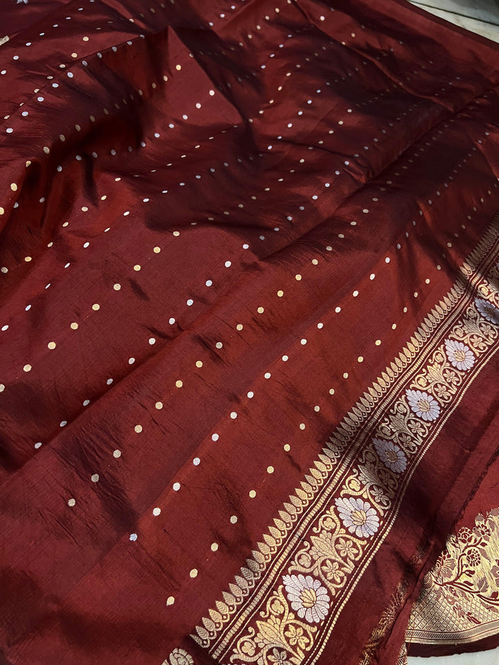 Maroon Pure Banarasi Handloom Silk Saree - Aura Benaras