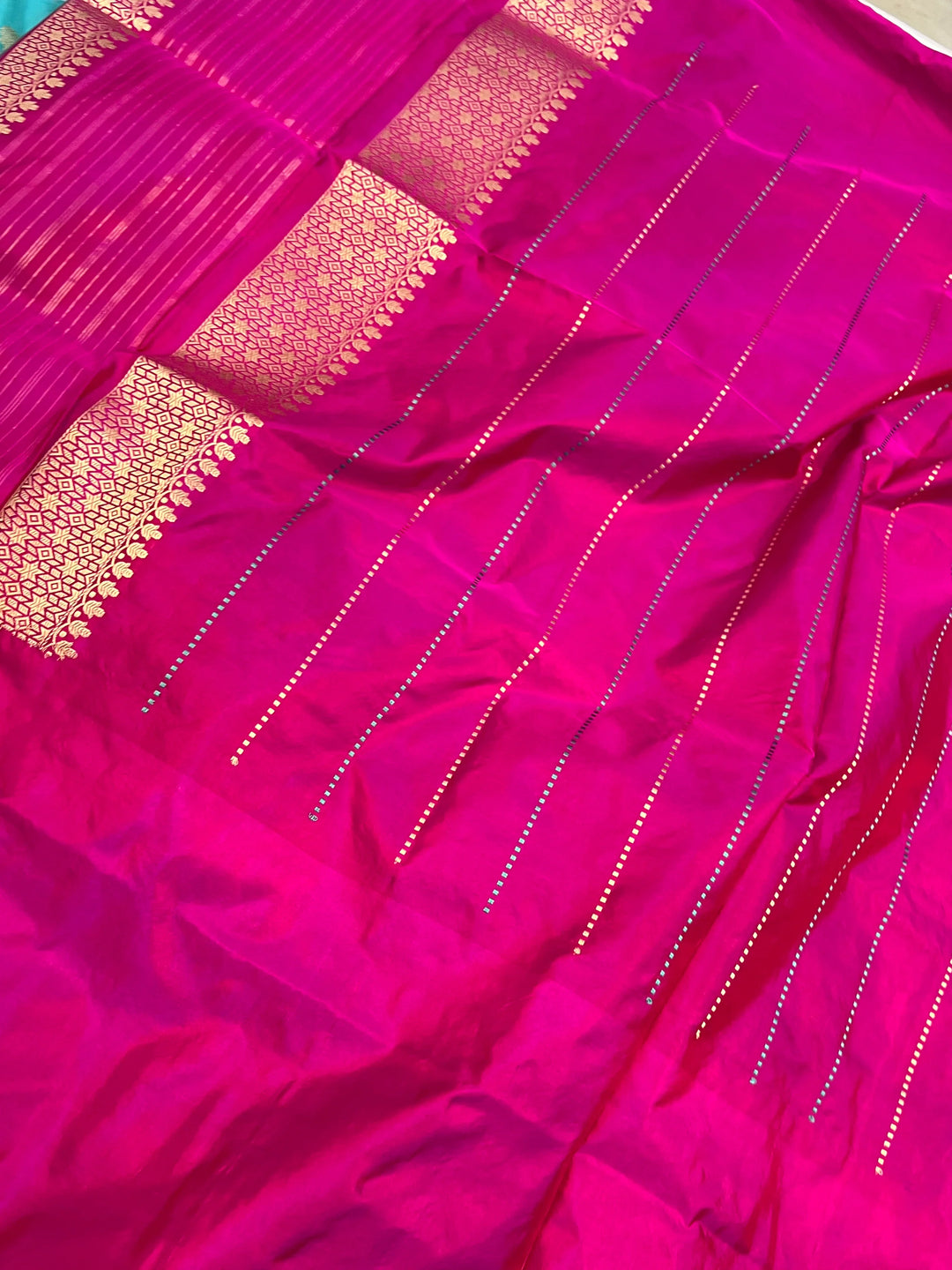 Sky Blue Katan Silk Saree with Kadhwa Buti & Tilfi Border