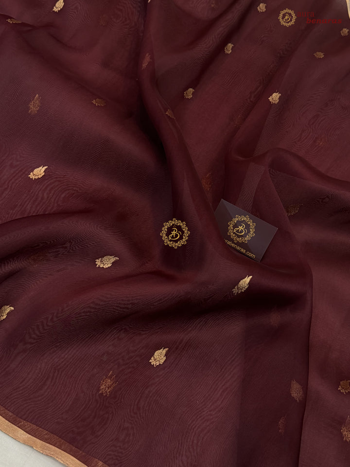 Maroon Kora Silk Banarasi Saree – Kadhwa Butis in Zari