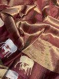 Maroon Pure Banarasi Handloom Tissue Silk Saree