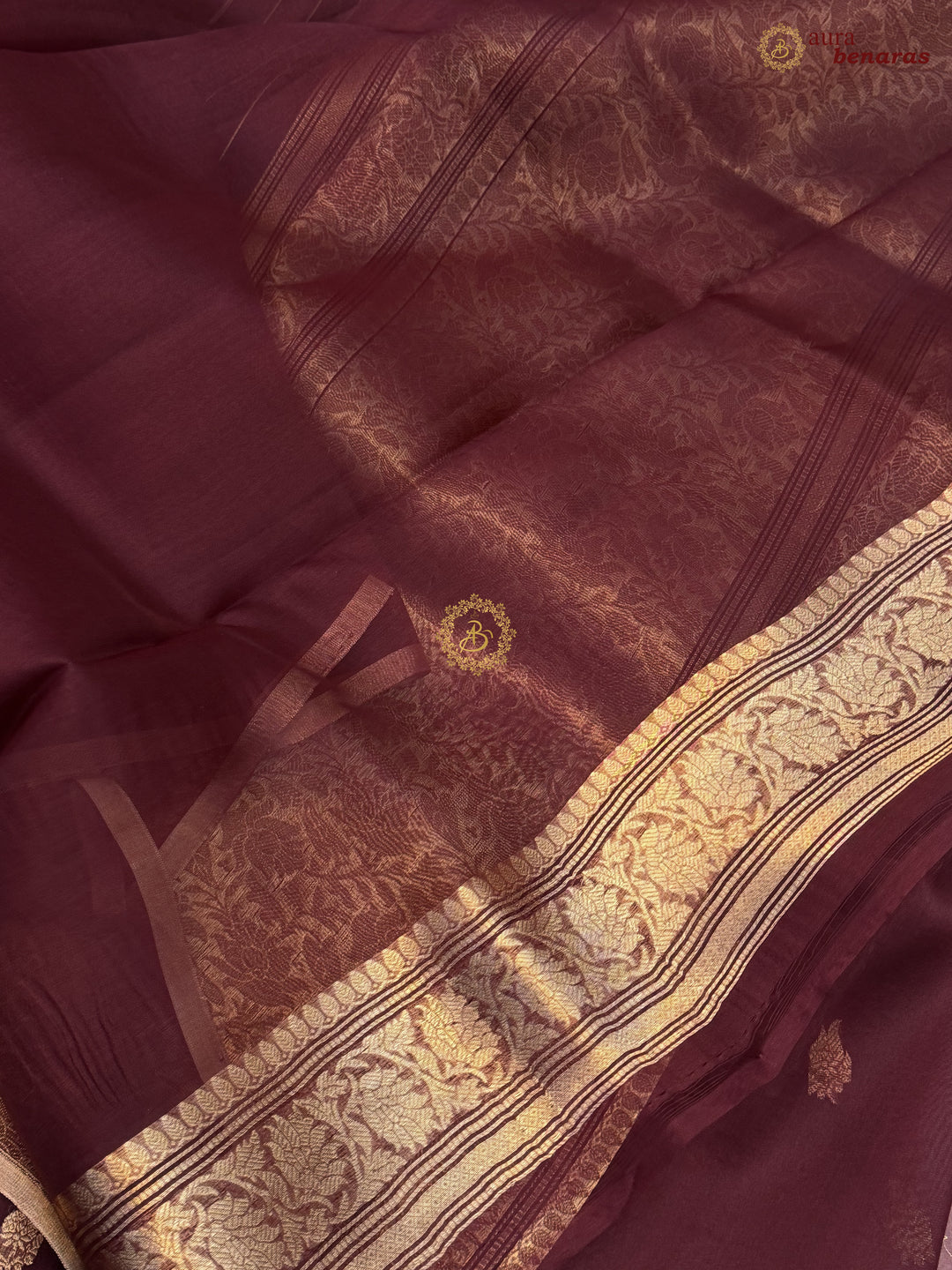 Maroon Kora Silk Banarasi Saree – Kadhwa Butis in Zari