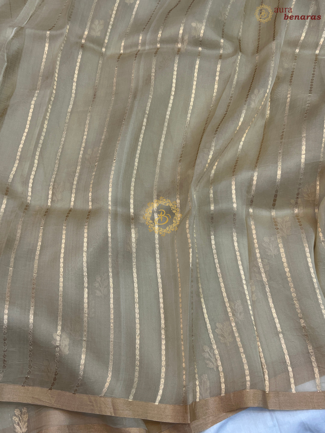 Cream Pure Banarasi Handloom Kora Silk Saree