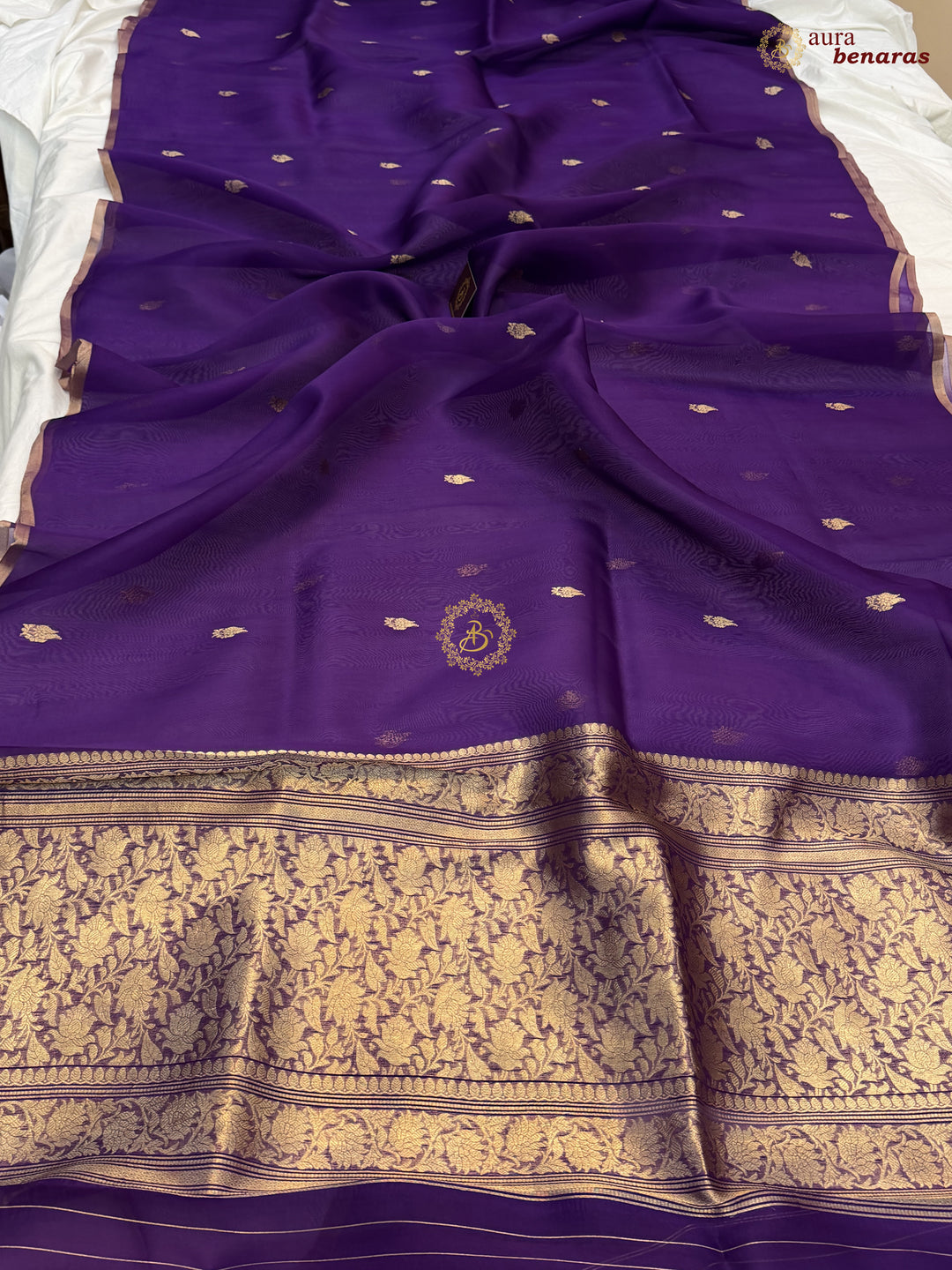 Purple Kora Silk Banarasi Saree – Kadhwa Butis in Zari